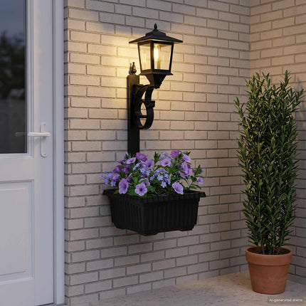 Pollare med Blomlåda Svart 29 x 28 x 74 cm ABS och PP