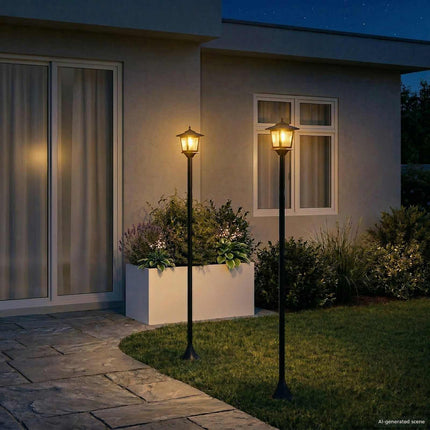 Lampstolpsset with LED Bulb 2 st Svart 16 x 16 x 156 cm