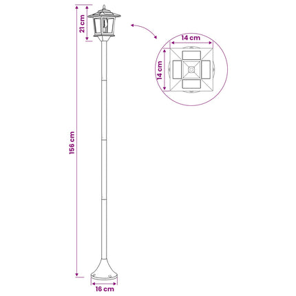 Lampstolpsset with LED Bulb 2 st Svart 16 x 16 x 156 cm