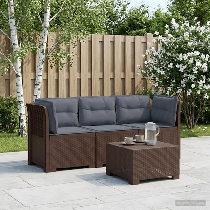 3-sits trädgårdsoffa med kuddar Rattan-look 3-sits PP Brun