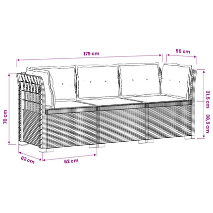 3-sits trädgårdsoffa med kuddar Rattan-look 3-sits PP Vit