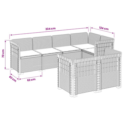 7-sits Soffa med Kuddar Rattanlook PP Brun