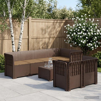 7-sits Soffa med Kuddar Rattanlook PP Brun