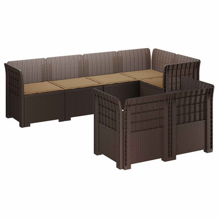 7-sits Soffa med Kuddar Rattanlook PP Brun