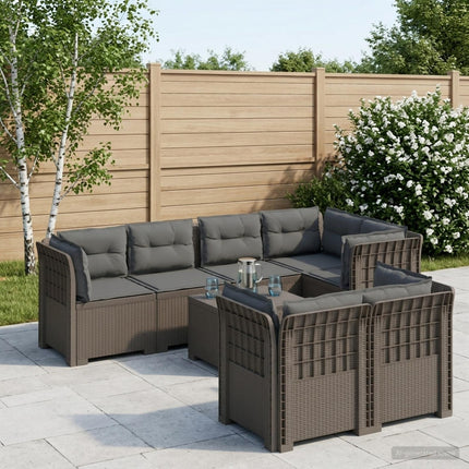 7-sits Soffa med Kuddar Rattanlook PP Ljusgrå