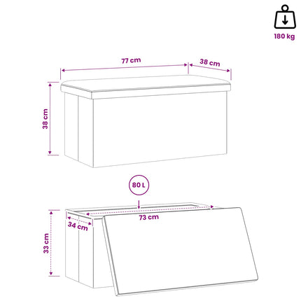 Fällbar Förvaringsbänk Brun 180 kg 80 L 77 x 38 x 38 cm PVC