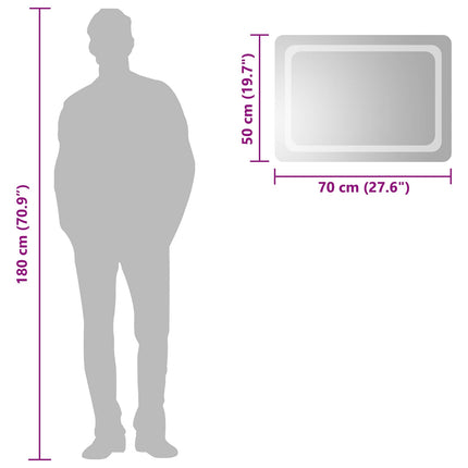 LED Badrumsspegel med spegel Transparent 70 x 50 cm härdat glas