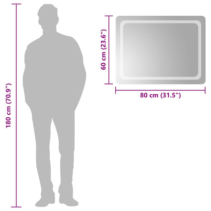 LED Badrumsspegel med spegel Transparent 80 x 60 cm härdat glas