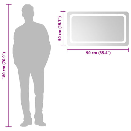 LED Badrumsspegel med spegel Transparent 90 x 50 cm härdat glas