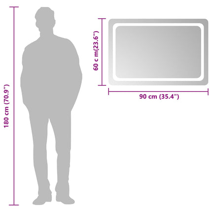 LED Badrumsspegel med spegel Transparent 90 x 60 cm härdat glas