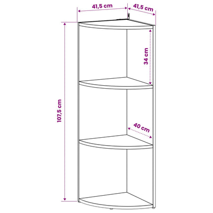 Hörnhylla 3 nivåer 41,5 x 41,5 x 107,5 cm Konstruerat trä Vit