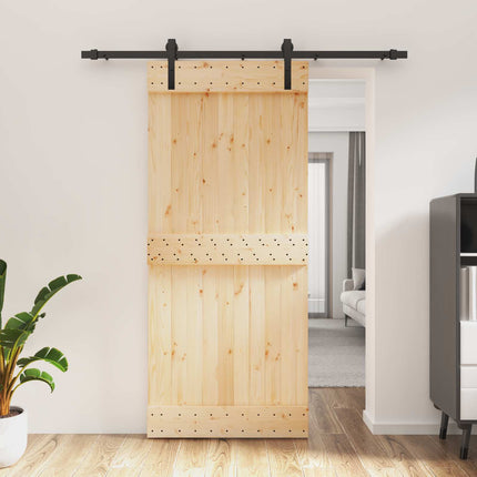 Skjutdörr Naturlig och svart 90 x 210 cm Massiv furuträdörr