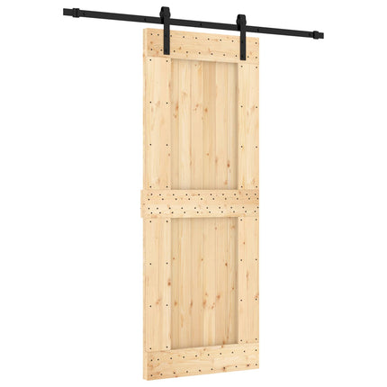 Skjutdörr Naturlig och svart 80 x 210 cm Massiv furuträdörr