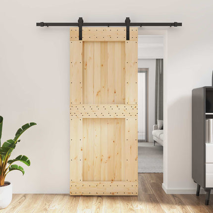 Skjutdörr Naturlig och svart 85 x 210 cm Massiv furuträdörr