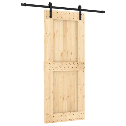 Skjutdörr Naturlig och svart 85 x 210 cm Massiv furuträdörr