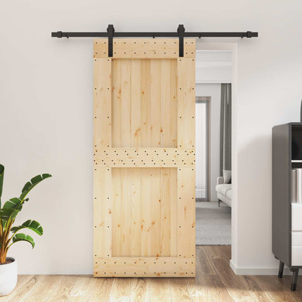 Skjutdörr Naturlig och svart 90 x 210 cm Massiv furuträdörr