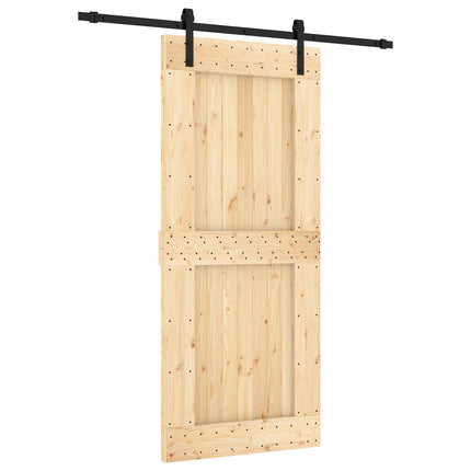 Skjutdörr Naturlig och svart 90 x 210 cm Massiv furuträdörr