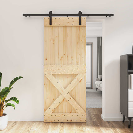 Skjutdörr Naturlig och svart 85 x 210 cm Massiv furuträdörr