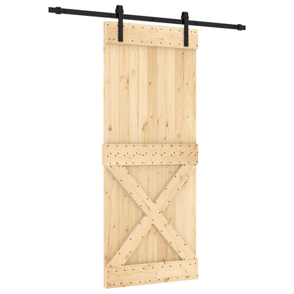 Skjutdörr Naturlig och svart 85 x 210 cm Massiv furuträdörr