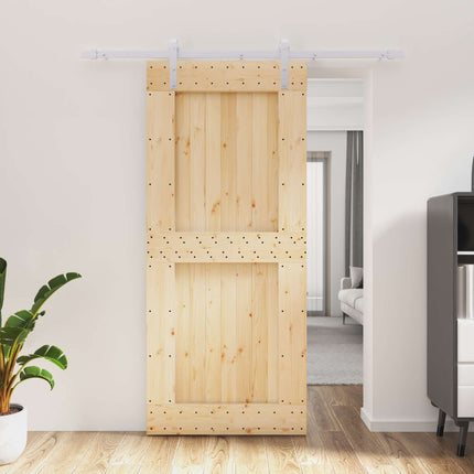 Skjutdörr Naturlig och vit 90 x 210 cm Massiv furuträdörr