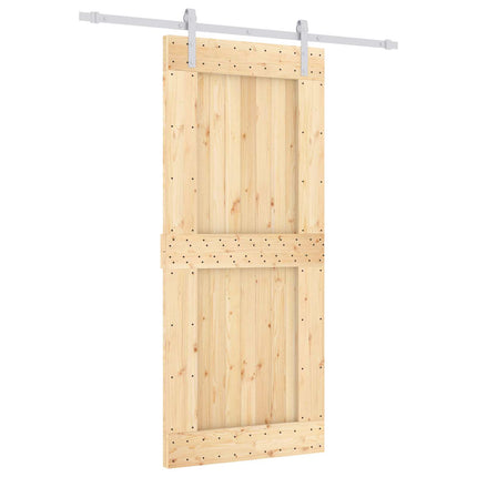 Skjutdörr Naturlig och vit 90 x 210 cm Massiv furuträdörr