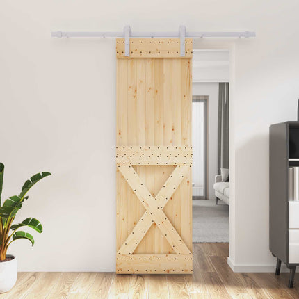 Skjutdörr Naturlig och vit 70 x 210 cm Massiv furuträdörr