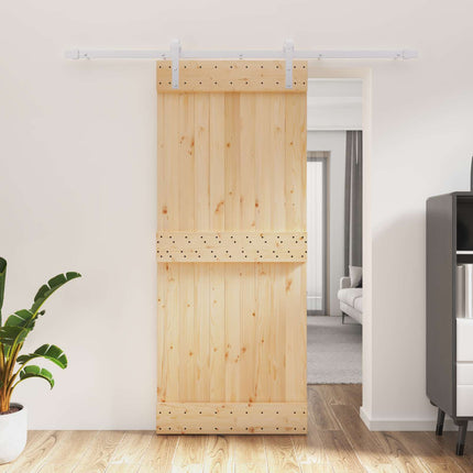 Skjutdörr Naturlig och vit 85 x 210 cm Massiv furuträdörr