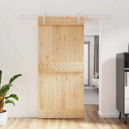 Skjutdörr Naturlig och vit 95 x 210 cm Massiv furuträdörr
