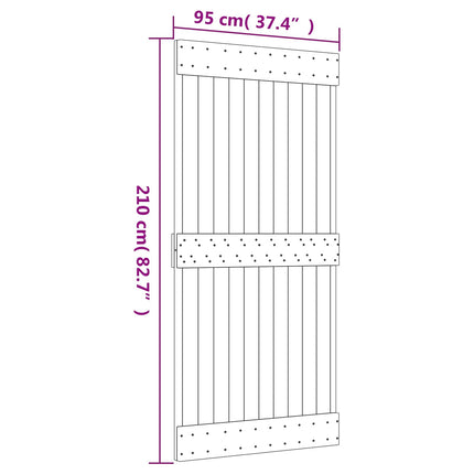 Skjutdörr Naturlig och vit 95 x 210 cm Massiv furuträdörr