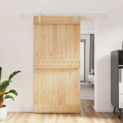 Skjutdörr Naturlig och vit 100 x 210 cm Massiv furuträdörr