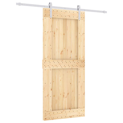 Skjutdörr Naturlig och vit 90 x 210 cm Massiv furuträdörr