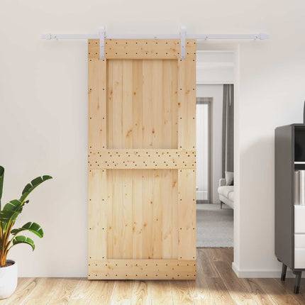 Skjutdörr Naturlig och vit 95 x 210 cm Massiv furuträdörr