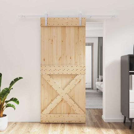 Skjutdörr Naturlig och vit 90 x 210 cm Massiv furuträdörr