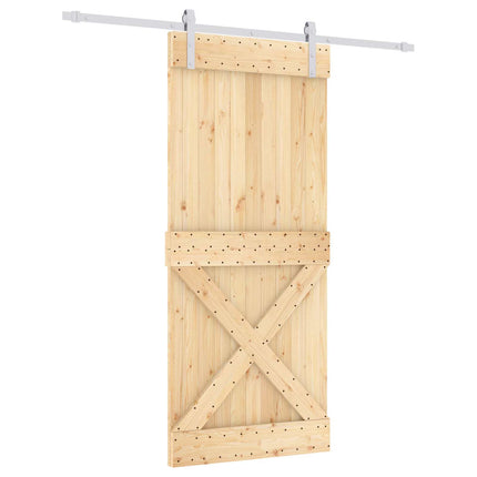 Skjutdörr Naturlig och vit 90 x 210 cm Massiv furuträdörr