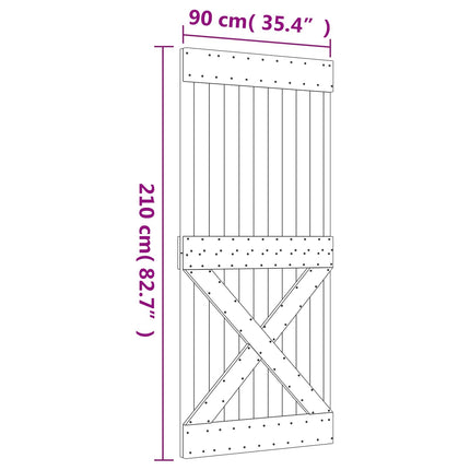 Skjutdörr Naturlig och vit 90 x 210 cm Massiv furuträdörr