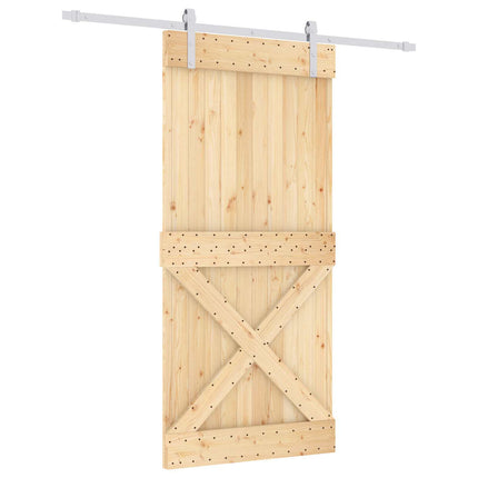Skjutdörr Naturlig och vit 95 x 210 cm Massiv furuträdörr