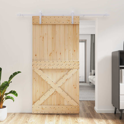 Skjutdörr Naturlig och vit 100 x 210 cm Massiv furuträdörr