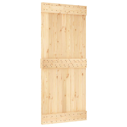 Skjutdörr Naturlig och svart 90 x 210 cm Massiv furuträdörr