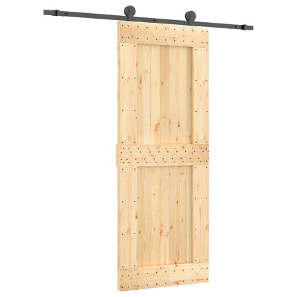 Skjutdörr Naturlig och svart 80 x 210 cm Massiv furuträdörr