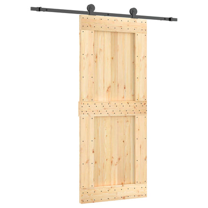 Skjutdörr Naturlig och svart 85 x 210 cm Massiv furuträdörr