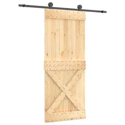 Skjutdörr Naturlig och svart 85 x 210 cm Massiv furuträdörr