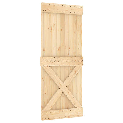 Skjutdörr Naturlig och svart 85 x 210 cm Massiv furuträdörr