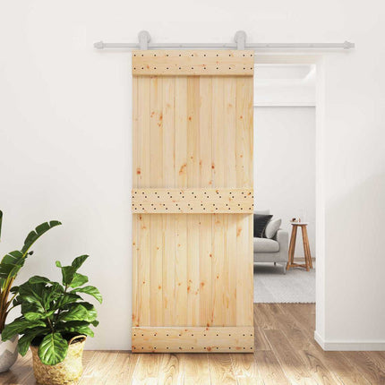 Skjutdörr Naturlig och vit 85 x 210 cm Massiv furuträdörr