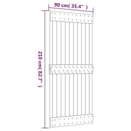Skjutdörr Naturlig och vit 90 x 210 cm Massiv furuträdörr