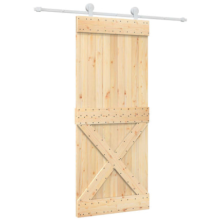 Skjutdörr Naturlig och vit 85 x 210 cm Massiv furuträdörr