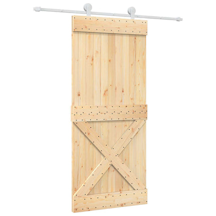Skjutdörr Naturlig och vit 90 x 210 cm Massiv furuträdörr