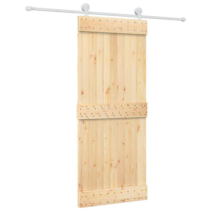 Skjutdörr Naturlig och vit 85 x 210 cm Massiv furuträdörr