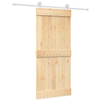 Skjutdörr Naturlig och vit 90 x 210 cm Massiv furuträdörr