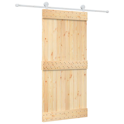 Skjutdörr Naturlig och vit 95 x 210 cm Massiv furuträdörr