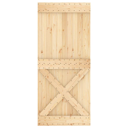 Skjutdörr Naturlig och vit 90 x 210 cm Massiv furuträdörr